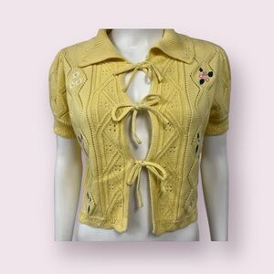 Hazel Moon Yellow Girlcore Coquette Fem Cottage Dainty Cardigan Sweater M NWT